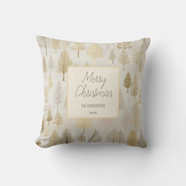 Coussin Arbres de Noël blancs en argent d'or (Recto)