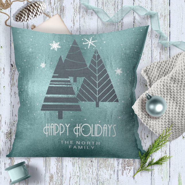 Coussin Arbres de Noël et flocons de neige Turquoise ID863 (Créateur téléchargé)