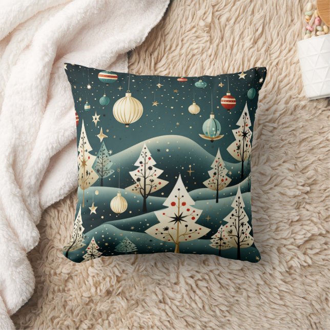 Coussin Arbres de Noël MCM Hiver Campagne Ornements (Couverture)