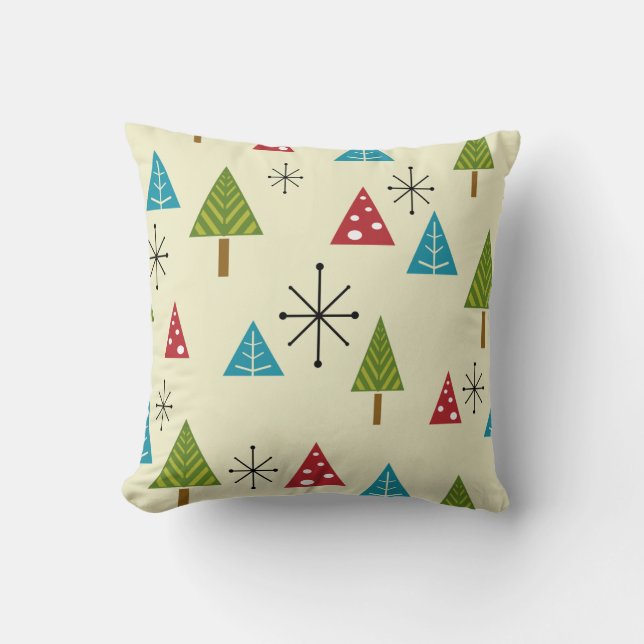 Coussin Arbres de Noël modernes du milieu du siècle (Recto)