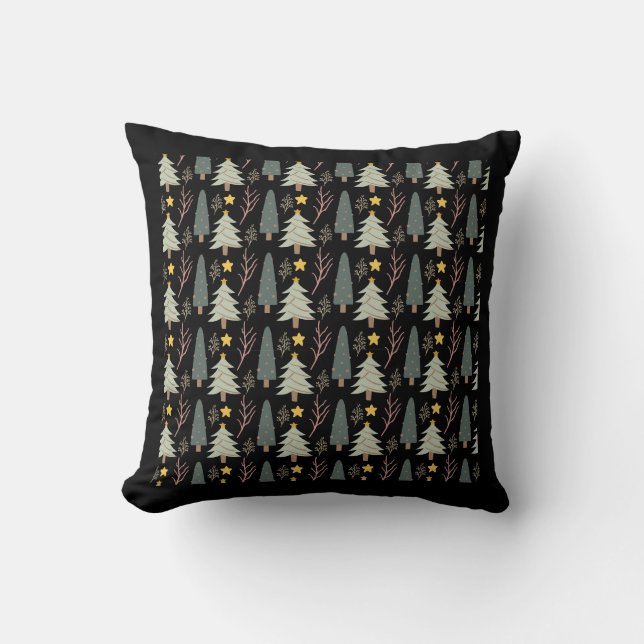 Coussin Arbres de Noël Motif d'hiver Vert Cosy Woods (Recto)