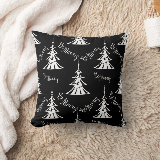 Coussin Arbres de Noël noirs et blancs contemporains (Couverture)