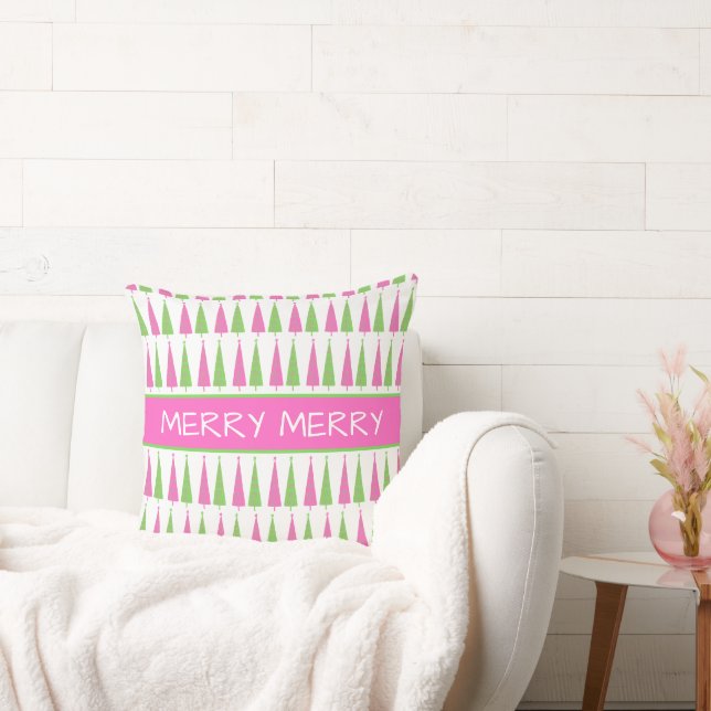 Coussin Arbres de Noël rose et vert Preppy Personnalisés (Canapé)