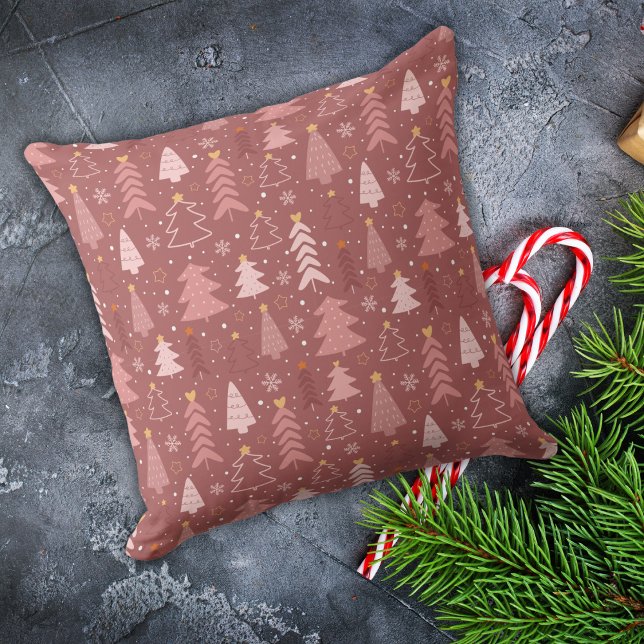 Coussin Arbres de Noël rose rétro Snowflakes Étoiles Coeur (Créateur téléchargé)