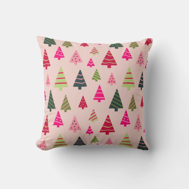 Coussin Arbres de Noël roses et verts (Recto)