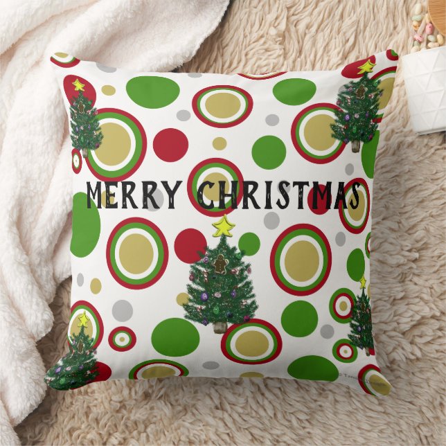 Coussin Arbres de Noël Rouge Vert Argent Or Géométrique (Couverture)