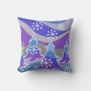 Coussin Arbres d'hiver carré d'oreiller à lancer bleu