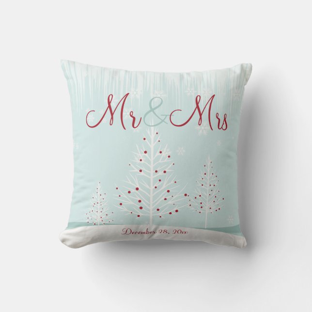 Coussin Arbres d'hiver Flammes de neige M & Mme le Mariage (Recto)