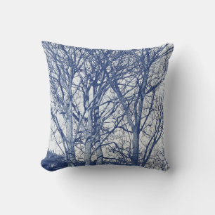 Coussin Arbres en hiver - Effet Cyanotype