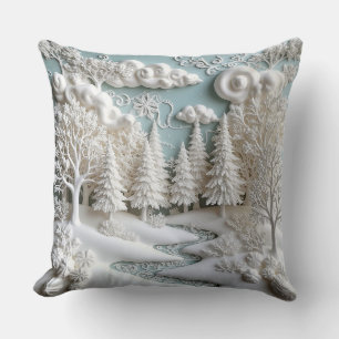 Coussin Arbres enneigés et motifs givrés