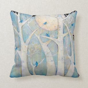 Coussin Arbres et carreaux d'oiseaux