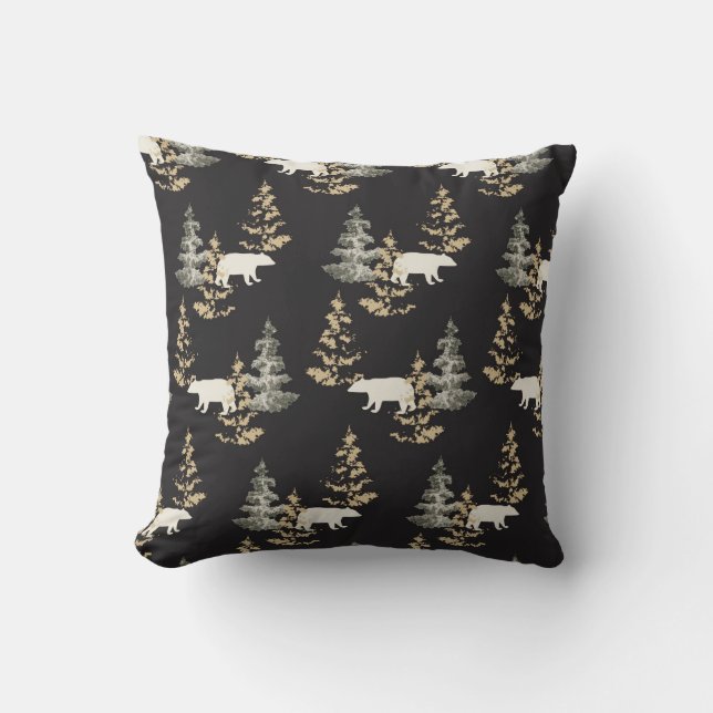 Coussin arbres et ours à motifs (Recto)