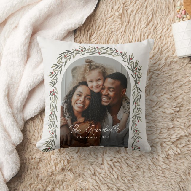 Coussin Arc de verdure Script moderne Photo Noël (Couverture)