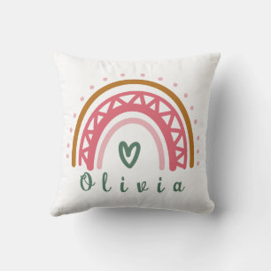 Coussin Arc-en-ciel branché Boho avec un nom personnalisé