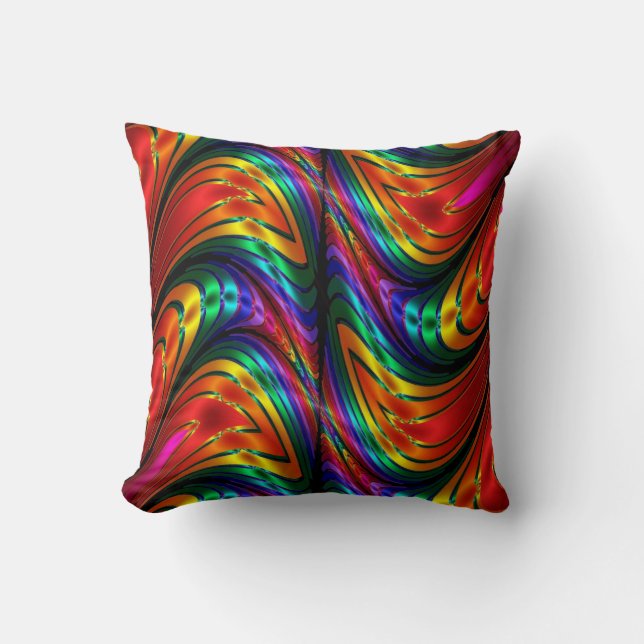 Coussin Arc-en-ciel de soie de fractale (Recto)