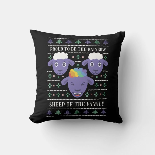 Coussin Arc-en-ciel du Noël laid de la famille (Recto)