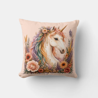 Coussin Arc-en-ciel Licorne Aquarelle pêche douce