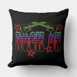 Coussin Arc-en-ciel Logo Rock sur guitares & étoiles