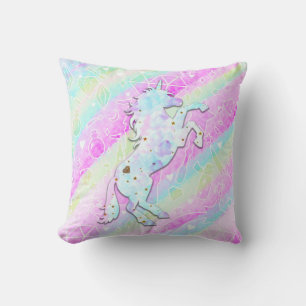 Coussin Arc-en-ciel pastel Diamants & Étoiles Licorne Magi