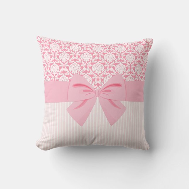 Coussin Arc rose élégant Girly d'enveloppe de damassé (Recto)