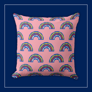 Coussin Arcs-en-ciel de couleurs primaires amusants rétro