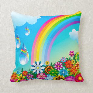 Coussin Arcs-en-ciel et fleurs