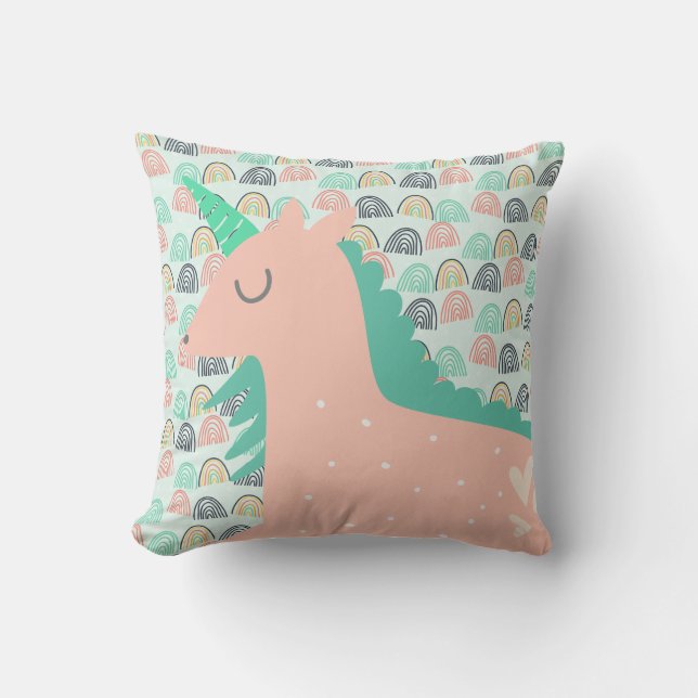 Coussin Arcs-en-ciel et licornes (Recto)