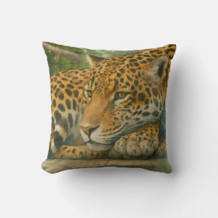 Coussin Ardoise dorée - Leopard reposant en feuillage