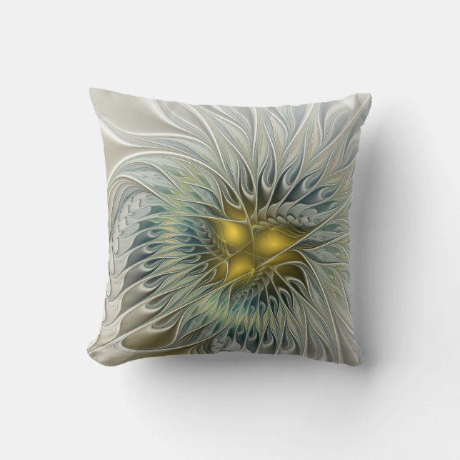 Coussin Argent d'or Imaginaire Fractal abstrait Art (Recto)