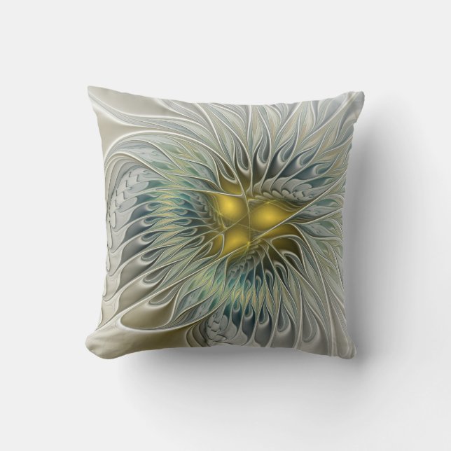 Coussin Argent d'or Imaginaire Fractal abstrait Art (Recto)