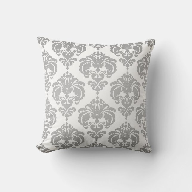 Coussin Argent et blanc Damas Moderne Motif élégant (Recto)