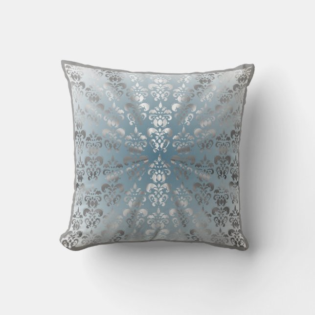 Coussin Argent et damassé grise/bleue (Recto)