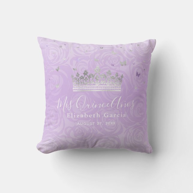 Coussin Argent et violet clair Roses Mis Quince Anos (Recto)