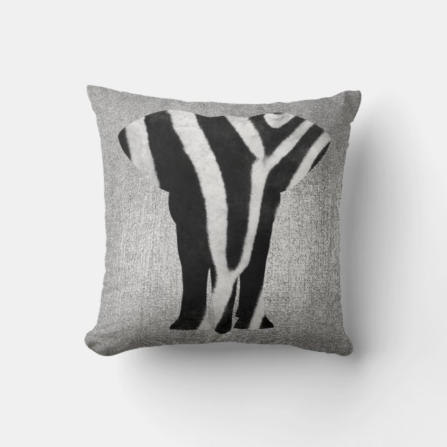 Coussin Argent gris métallique noir zèbre peau éléphant (Recto)