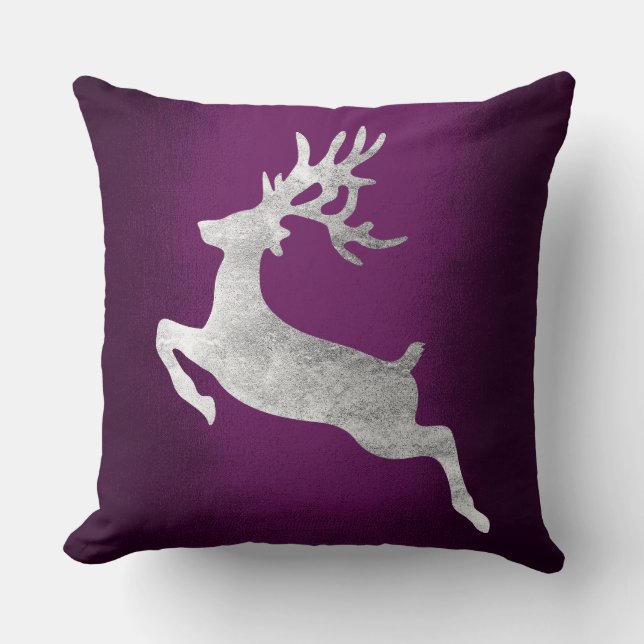 Coussin Argent gris renne Plum violet Améthyste (Recto)