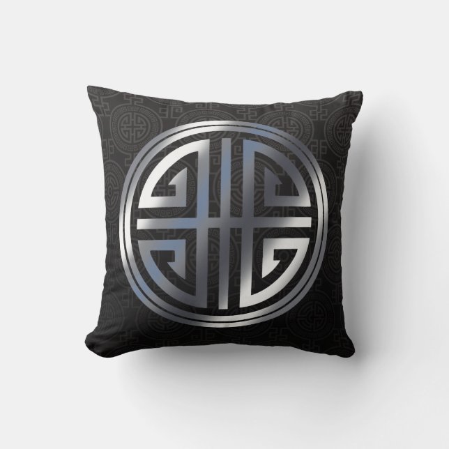 Coussin Argent ornemental oriental de noir de symbole de (Recto)