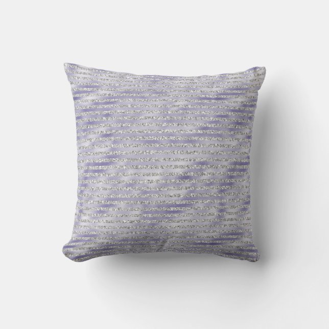 Coussin Argent violet rayures de Parties scintillant (Recto)