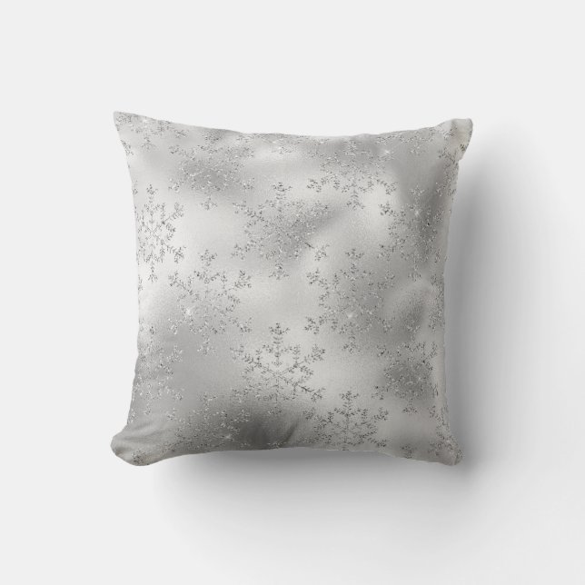 Coussin argenté de Noël d'hiver de flocon de neige (Recto)