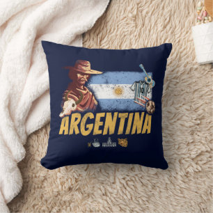 Coussin Argentine gaucho vintage avec drapeau de football