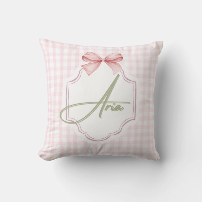 Coussin Aria Baby Girl Nursery Bow&En vichy personnalisée (Recto)