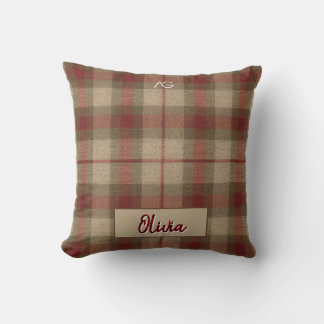 Coussin Aria Grace Olive & Wheat Motif Carreaux Rustique N