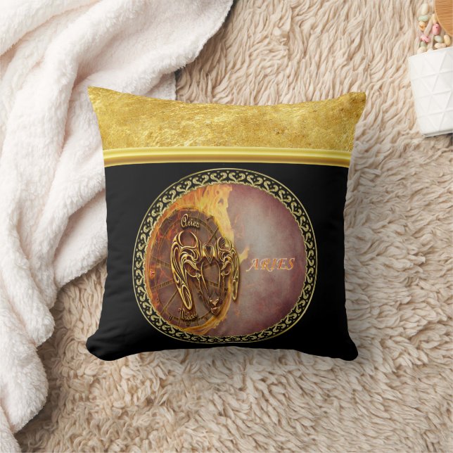 Coussin Aries Horoscope avec texture feuille or avec noir (Couverture)