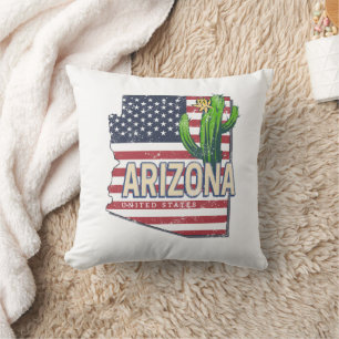 Coussin Arizona State États-Unis Carte Retro Vintage USA