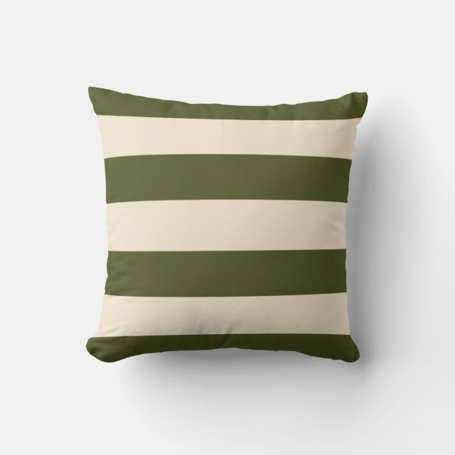 Coussin Armée Green et Antique White rayures (Recto)