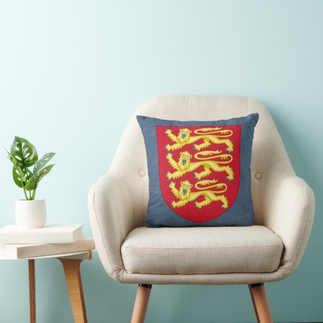 Coussin Armoiries royales d'Angleterre sur Blue Denim Faux (Chaise)