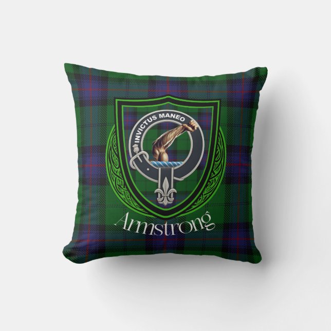 Coussin Armstrong Scottish Clan Tartan & Crest (Recto)