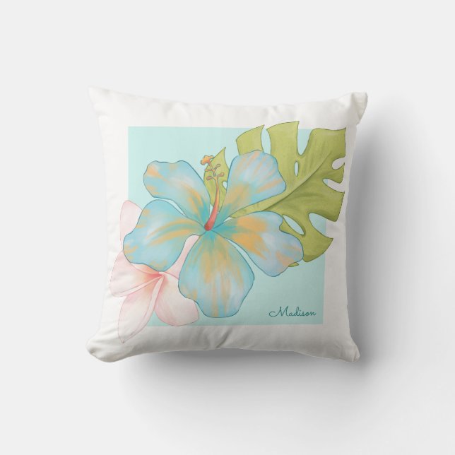 Coussin Arrangement floral tropical Pastel avec nom (Recto)