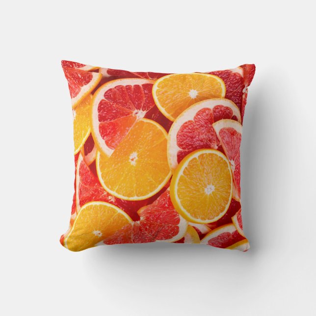 Coussin Arrière-fond orangé et pamplemousse frais (Recto)