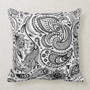 Coussin Arrière - plan blanc personnalisé Paisley noir