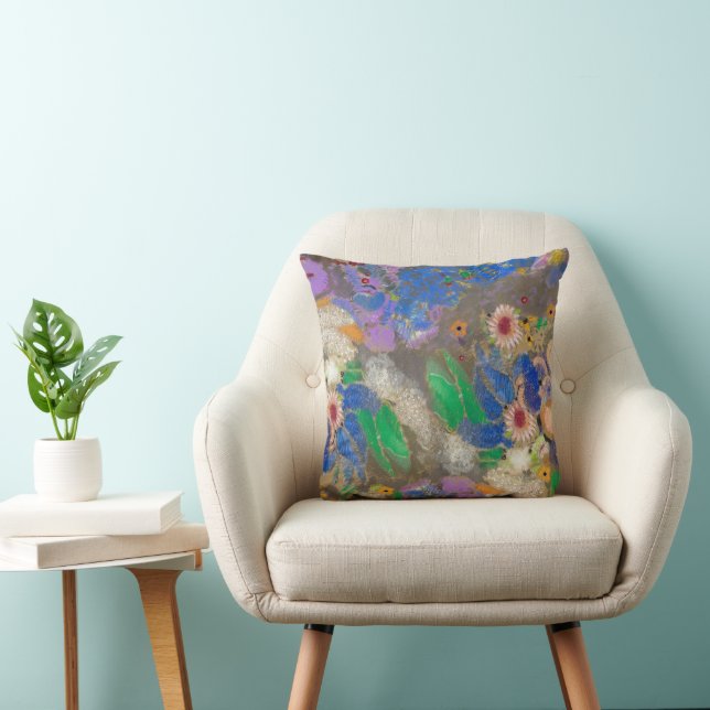Coussin Arrière - plan de fleurs abstrait d'Odilon Redon. (Chaise)